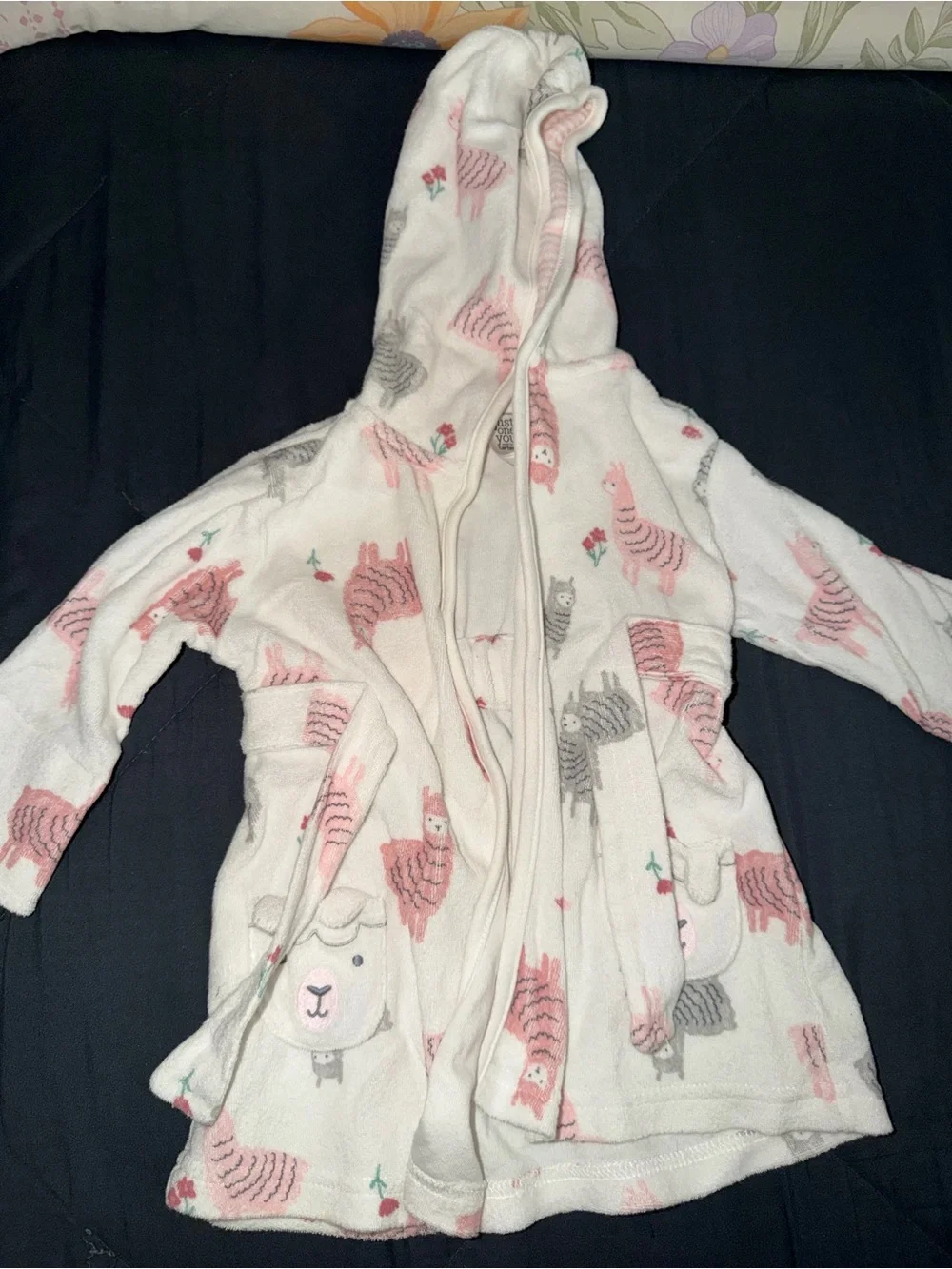 Carter's Girls' Hooded Bathrobe Llama Fleece Jacket - Pink & Gray